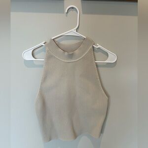 Aritizia Babaton Ribbed Sculpt Knit High Neck Top Size Large Cream Tan